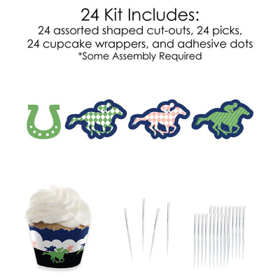 Kentucky Horse Derby - Cupcake Decoration - Horse Race Party Cupcake Wrappers and Treat Picks Kit - Set of 24