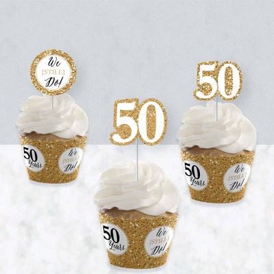 We Still Do - 50th Wedding Anniversary - Cupcake Decorations - Anniversary Party Cupcake Wrappers and Treat Picks Kit - Set of 24