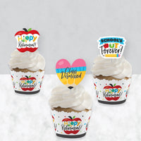 Teacher Retirement - Cupcake Decoration - Happy Retirement Party Cupcake Wrappers and Treat Picks Kit - Set of 24