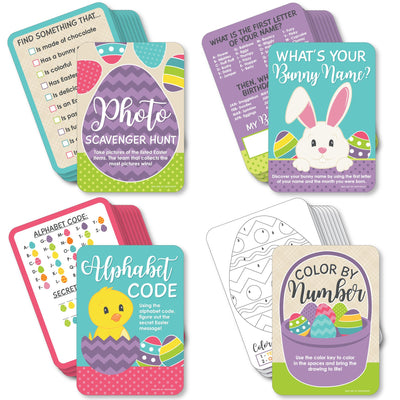 Hippity Hoppity - 4 Easter Bunny Party Games - 10 Cards Each - Photo Scavenger Hunt, What's Your Bunny Name, Color by Number, Alphabet Code - Gamerific Bundle
