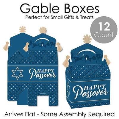 Happy Passover - Treat Box Party Favors - Pesach Jewish Holiday Party Goodie Gable Boxes - Set of 12