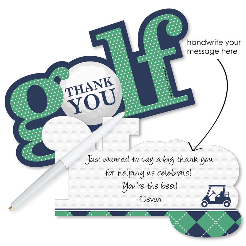 Par-Tee Time - Golf - Shaped Thank You Cards - Birthday or Retirement Party Thank You Note Cards with Envelopes - Set of 12