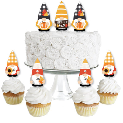 Fall Gnomes - Dessert Cupcake Toppers - Autumn Harvest Party Clear Treat Picks - Set of 24