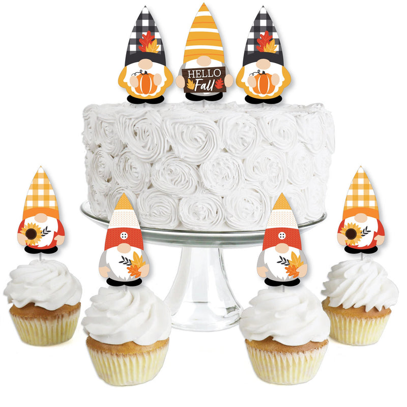 Fall Gnomes - Dessert Cupcake Toppers - Autumn Harvest Party Clear Treat Picks - Set of 24