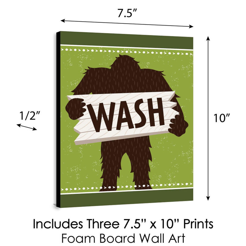 Sasquatch Crossing - Kids Bathroom Rules Wall Art - 7.5 x 10 inches - Set of 3 Signs - Wash, Brush, Flush