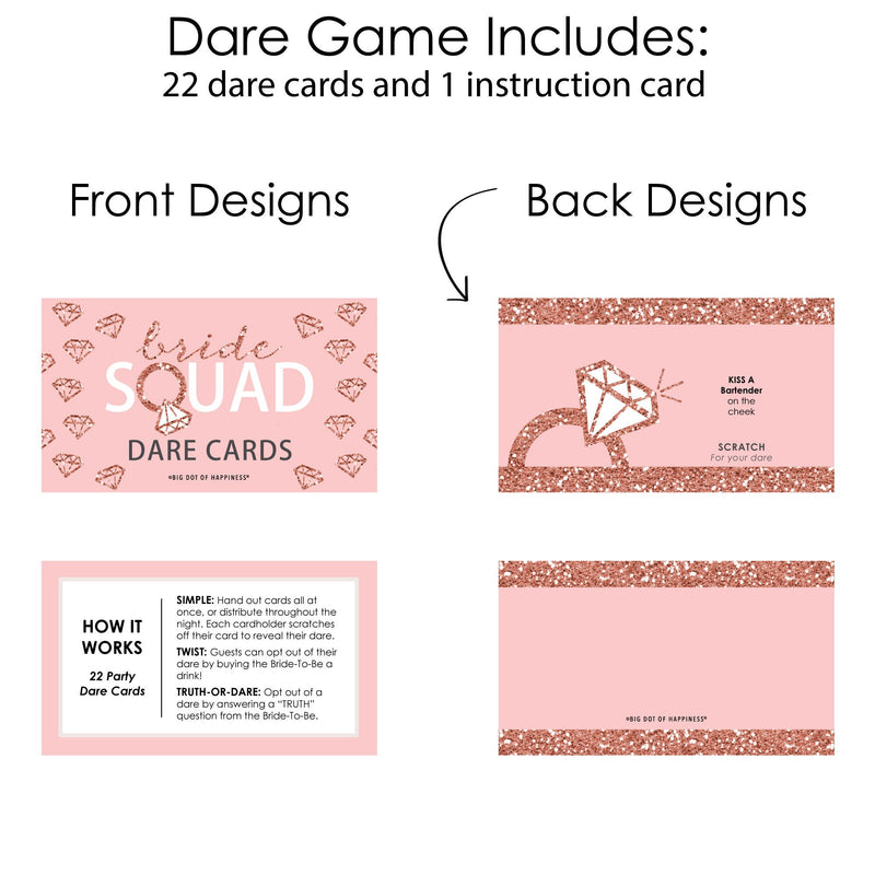Bride Squad - Rose Gold Bridal Shower or Bachelorette Party Game Scratch Off Dare Cards - 22 Count