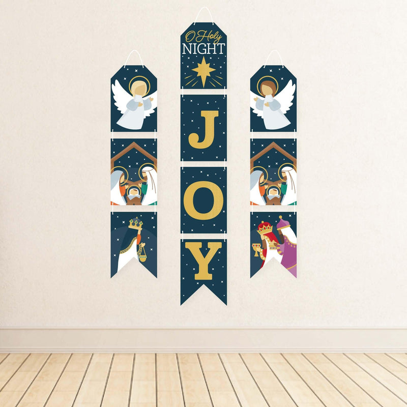 Holy Nativity - Hanging Vertical Paper Door Banners - Manger Scene Religious Christmas Wall Decoration Kit - Indoor Door Decor