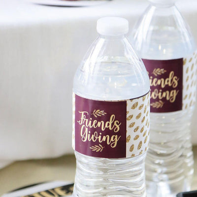 Elegant Thankful for Friends - Friendsgiving Thanksgiving Party Water Bottle Sticker Labels - Set of 20