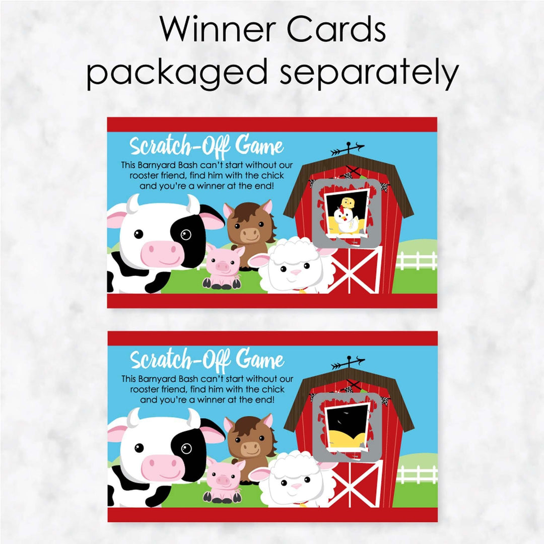 Farm Animals - Barnyard Baby Shower or Birthday Party Game Scratch Off Cards - 22 Count