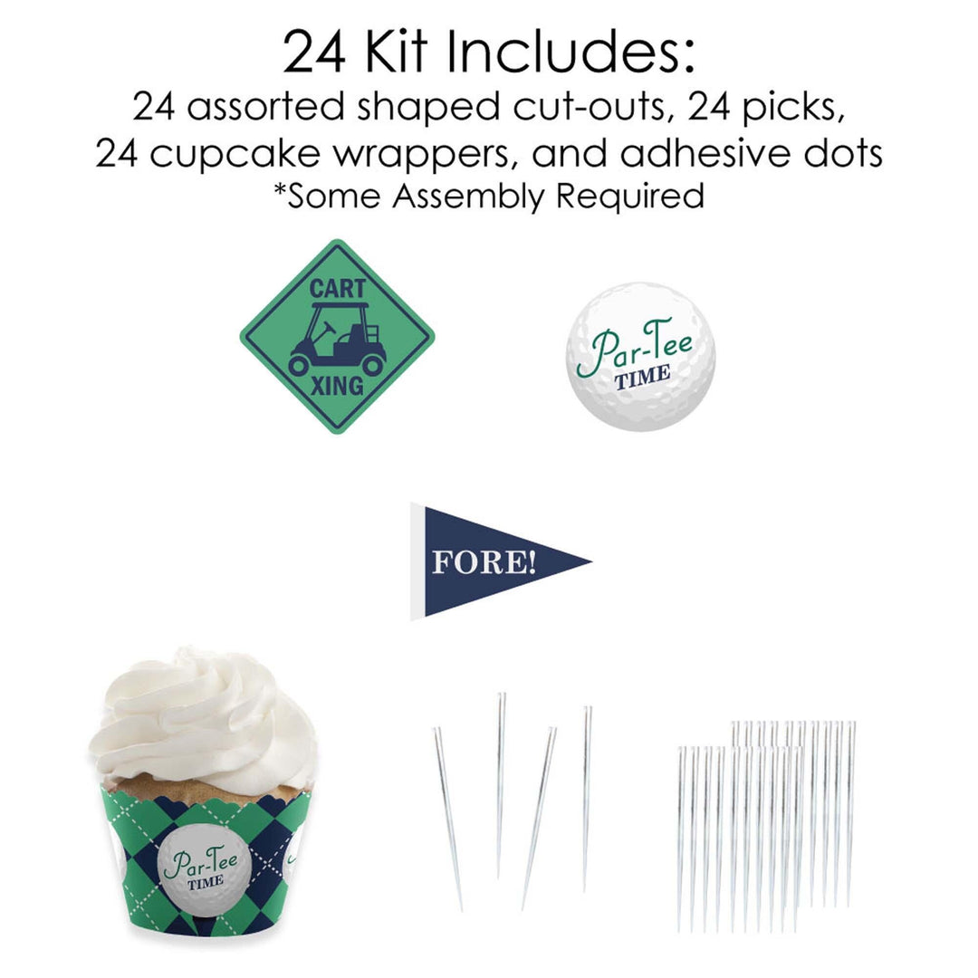 Par-Tee Time - Golf - Cupcake Decorations - Birthday or Retirement Party Cupcake Wrappers and Treat Picks Kit - Set of 24