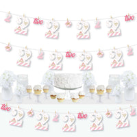 2nd Birthday Little Princess Crown - Pink and Gold Princess Second Birthday Party DIY Decorations - Clothespin Garland Banner - 44 Pieces