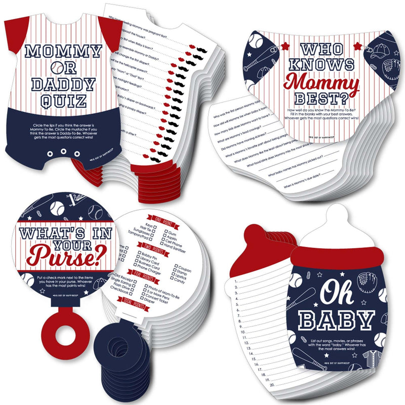 Batter Up - Baseball - 4 Baby Shower Games - 10 Cards Each - Who Knows Mommy Best, Mommy or Daddy Quiz, What&