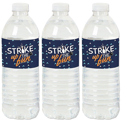 Strike Up the Fun - Bowling - Birthday Party or Baby Shower Water Bottle Sticker Labels - Set of 20