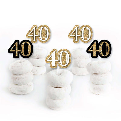 Adult 40th Birthday - Gold - Dessert Cupcake Toppers - Birthday Party Clear Treat Picks - Set of 24