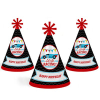 Let's Go Racing - Racecar - Cone Race Car Happy Birthday Party Hats for Kids and Adults - Set of 8 (Standard Size)