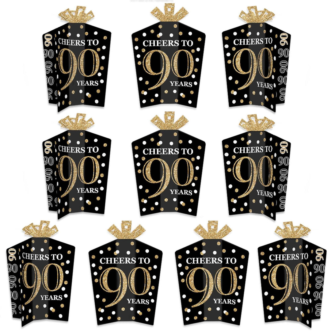 Adult 90th Birthday - Gold - Table Decorations - Birthday Party Fold and Flare Centerpieces - 10 Count