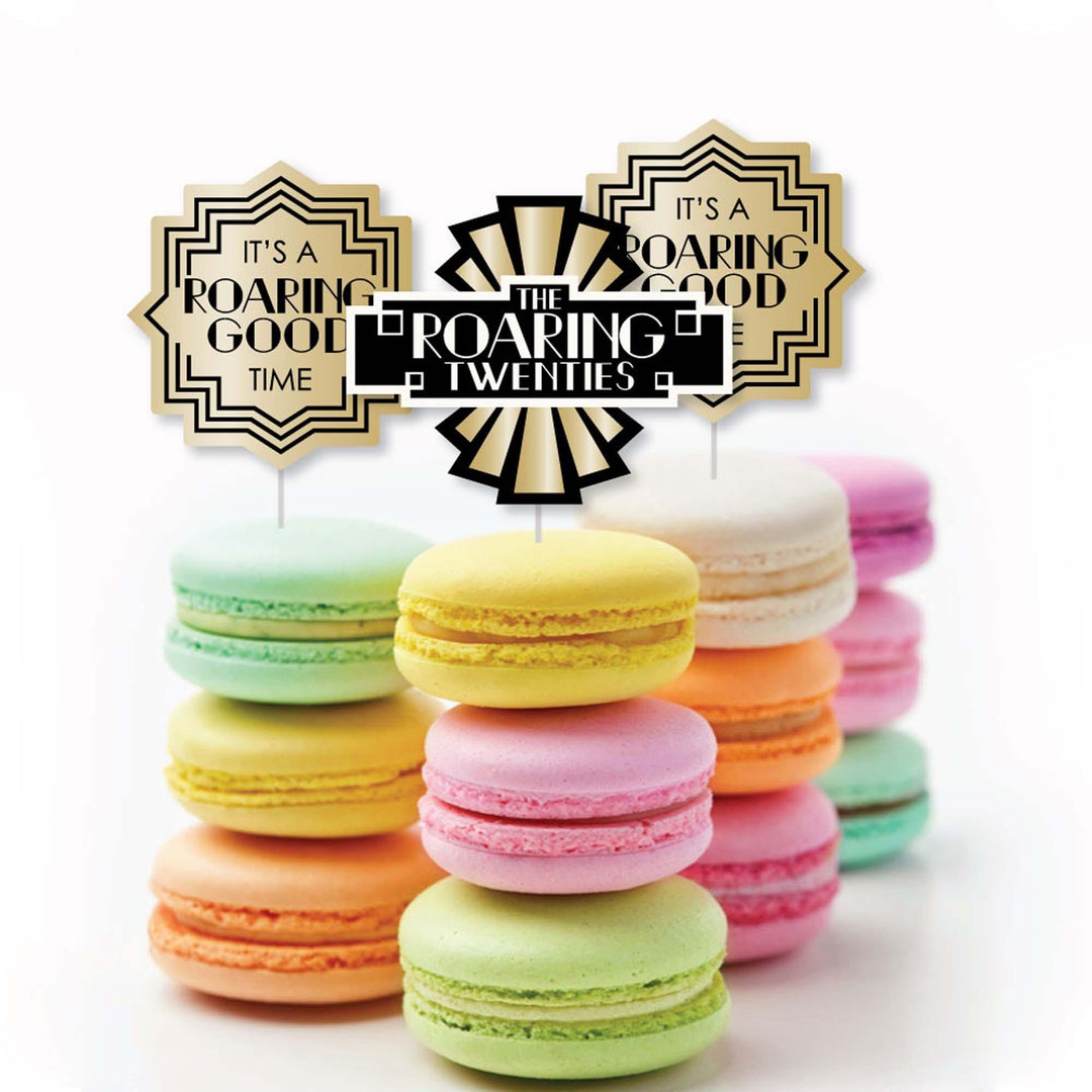 Roaring 20's - Dessert Cupcake Toppers - 1920s Art Deco Jazz Party Clear Treat Picks - Set of 24
