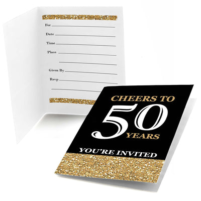 Adult 50th Birthday - Gold - Birthday Party Fill In Invitations - 8 ct