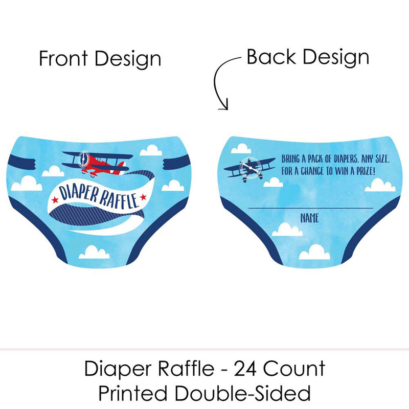 Taking Flight - Airplane - Diaper Shaped Raffle Ticket Inserts - Vintage Plane Baby Shower Activities - Diaper Raffle Game - Set of 24