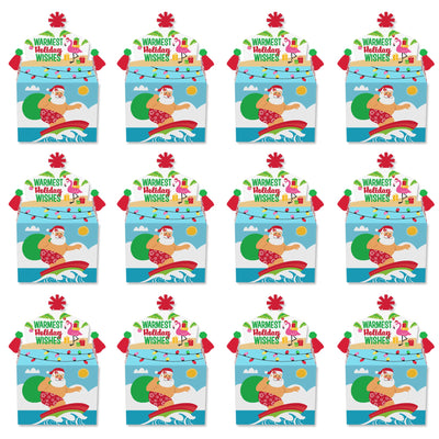 Tropical Christmas - Treat Box Party Favors - Beach Santa Holiday Party Goodie Gable Boxes - Set of 12