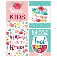 Colorful Floral Happy Mother's Day - We Love Mom Party Decorations for Women and Men - Wine Bottle Label Stickers - Set of 4