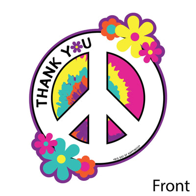 60's Hippie - Shaped Thank You Cards - 1960s Groovy Party Thank You Note Cards with Envelopes - Set of 12