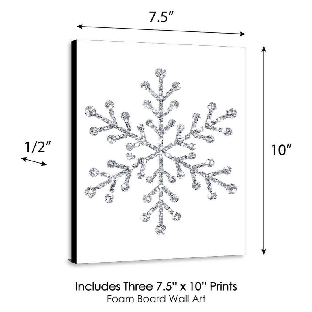 Winter Wonderland - Let It Snow Holiday Wall Art and Blue Snowflake Decor - 7.5 x 10 inches - Set of 3 Prints
