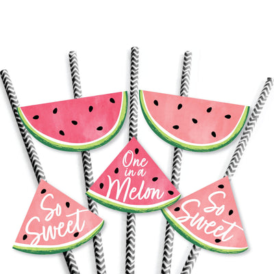 Sweet Watermelon - Paper Straw Decor - Fruit Party Striped Decorative Straws - Set of 24