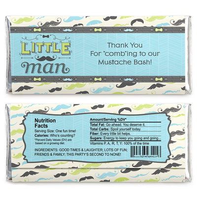 Dashing Little Man Mustache Party - Candy Bar Wrapper Baby Shower or Birthday Party Favors - Set of 24
