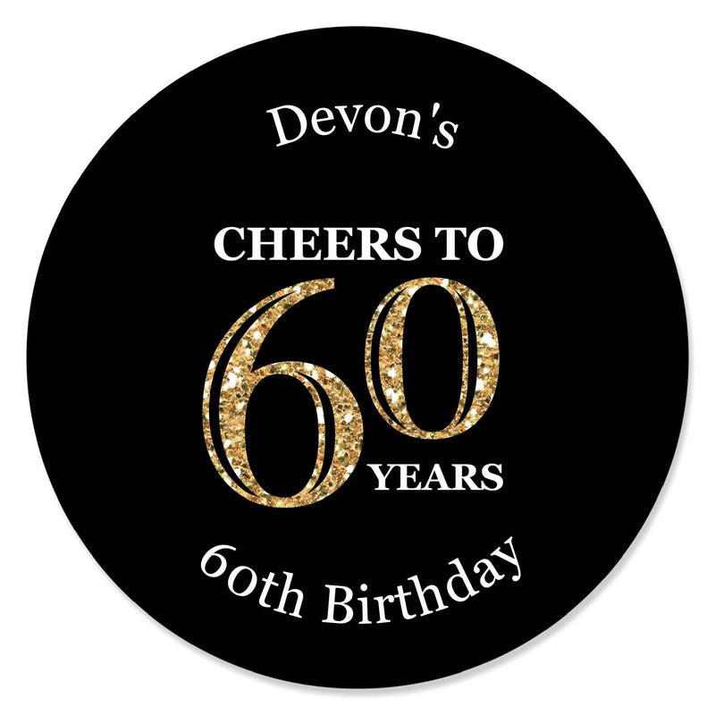 Adult 60th Birthday - Gold - Personalized Birthday Party Circle Sticker Labels - 24 ct