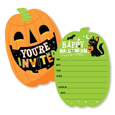 Jack-O'-Lantern Halloween - Shaped Fill-In Invitations - Halloween Party Invitation Cards with Envelopes - Set of 12