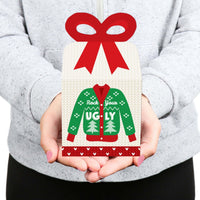 Ugly Sweater - Square Favor Gift Boxes - Holiday and Christmas Party Bow Boxes - Set of 12