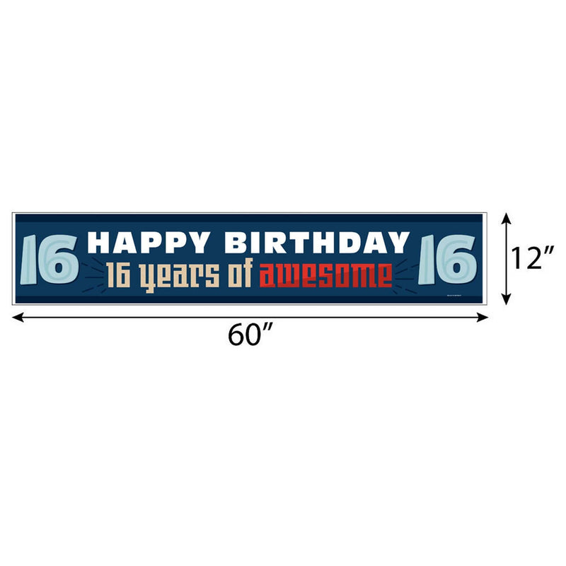 Boy 16th Birthday - Happy Birthday Sweet Sixteen Decorations Party Banner