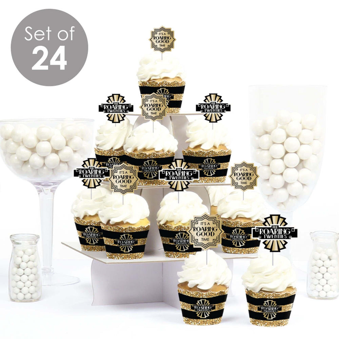 Roaring 20's - Cupcake Decorations - 1920s Art Deco Jazz Party Cupcake Wrappers and Treat Picks Kit - Set of 24