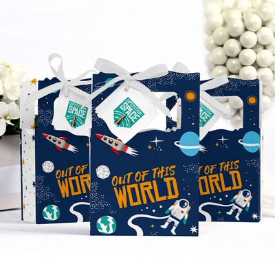 Blast Off to Outer Space - Rocket Ship Baby Shower or Birthday Party Favor Boxes - Set of 12