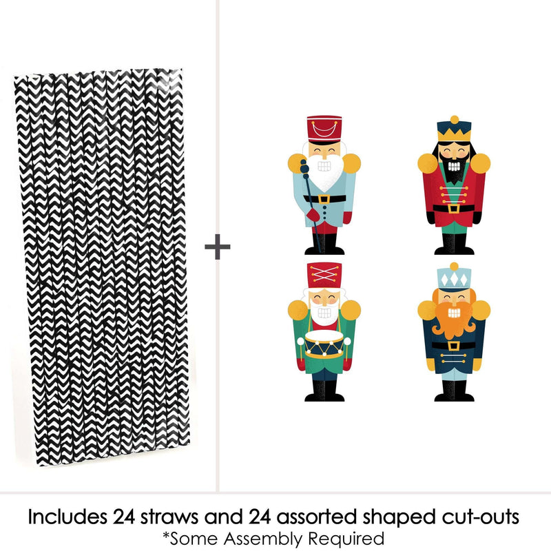 Christmas Nutcracker - Paper Straw Decor - Holiday Party Striped Decorative Straws - Set of 24
