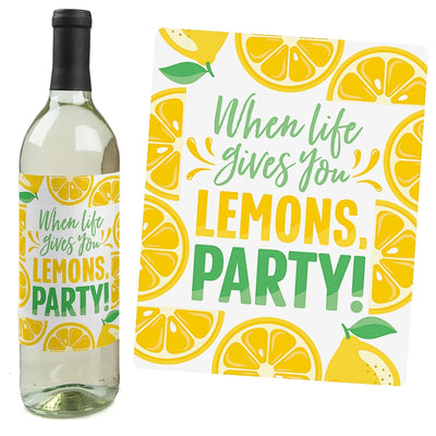 So Fresh - Lemon - Citrus Lemonade Party Decorations for Women and Men - Wine Bottle Label Stickers - Set of 4