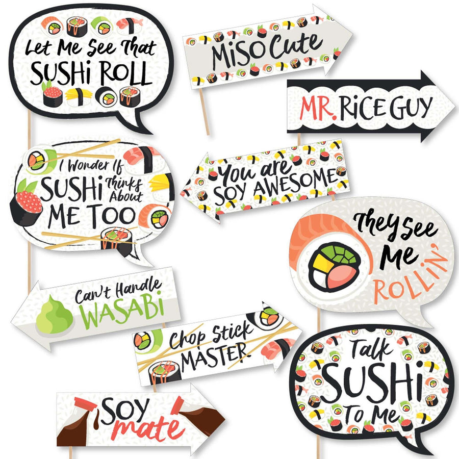 Funny Let's Roll - Sushi - 10 Piece Japanese Party Photo Booth Props Kit