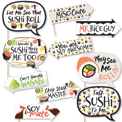 Funny Let's Roll - Sushi - 10 Piece Japanese Party Photo Booth Props Kit