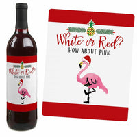 Flamingle Bells - Tropical Flamingo Christmas Decorations for Women and Men - Wine Bottle Label Stickers - Set of 4