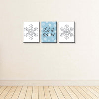 Winter Wonderland - Let It Snow Holiday Wall Art and Blue Snowflake Decor - 7.5 x 10 inches - Set of 3 Prints