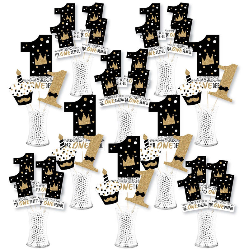 1st Birthday Little Mr. Onederful - Boy First Birthday Party Centerpiece Sticks - Showstopper Table Toppers - 35 Pieces