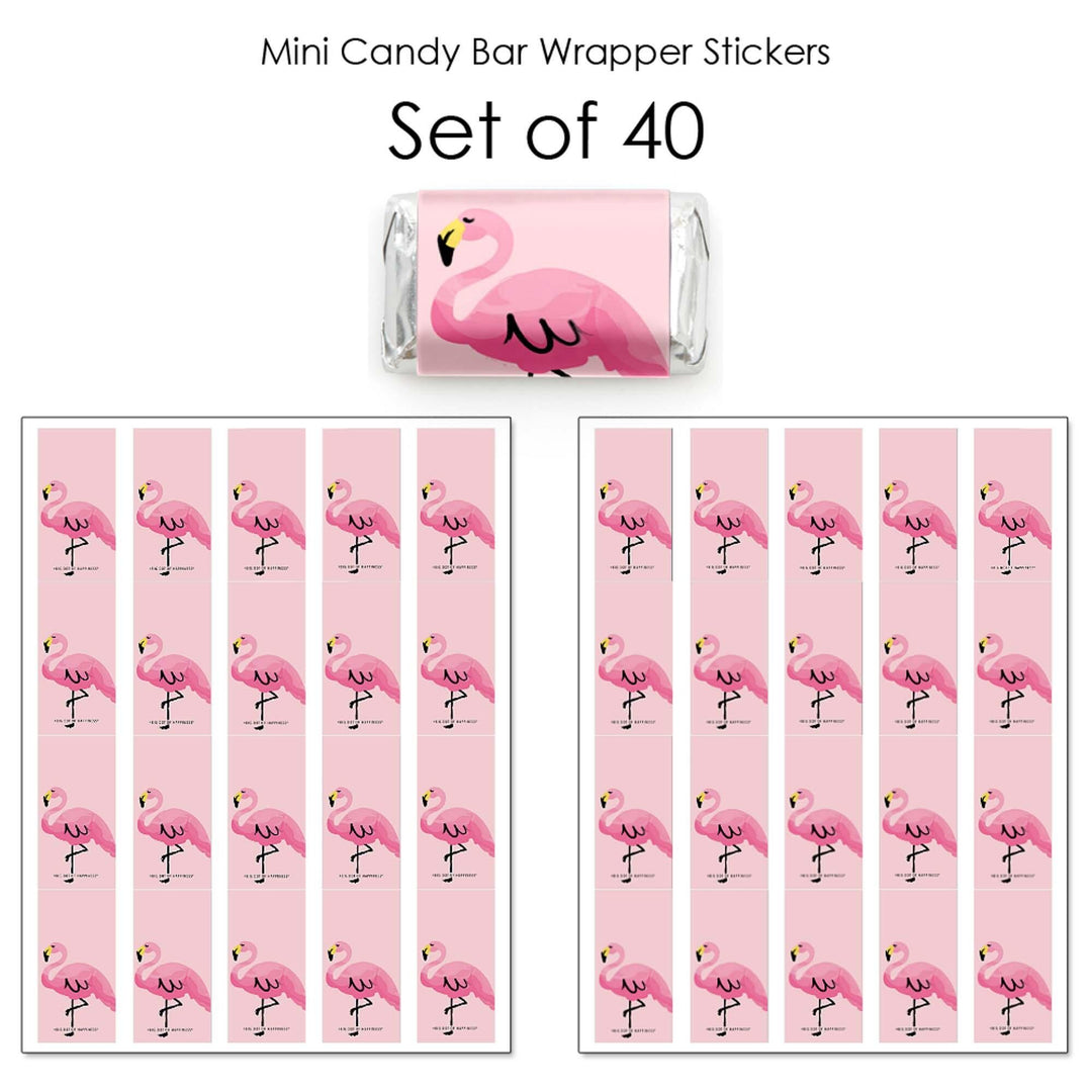 Pink Flamingo - Mini Candy Bar Wrapper Stickers - Tropical Summer Party Small Favors - 40 Count
