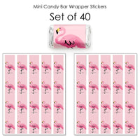 Pink Flamingo - Mini Candy Bar Wrapper Stickers - Tropical Summer Party Small Favors - 40 Count