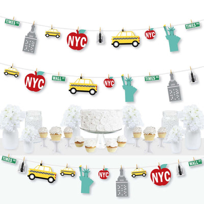 NYC Cityscape - New York City Party DIY Decorations - Clothespin Garland Banner - 44 Pieces