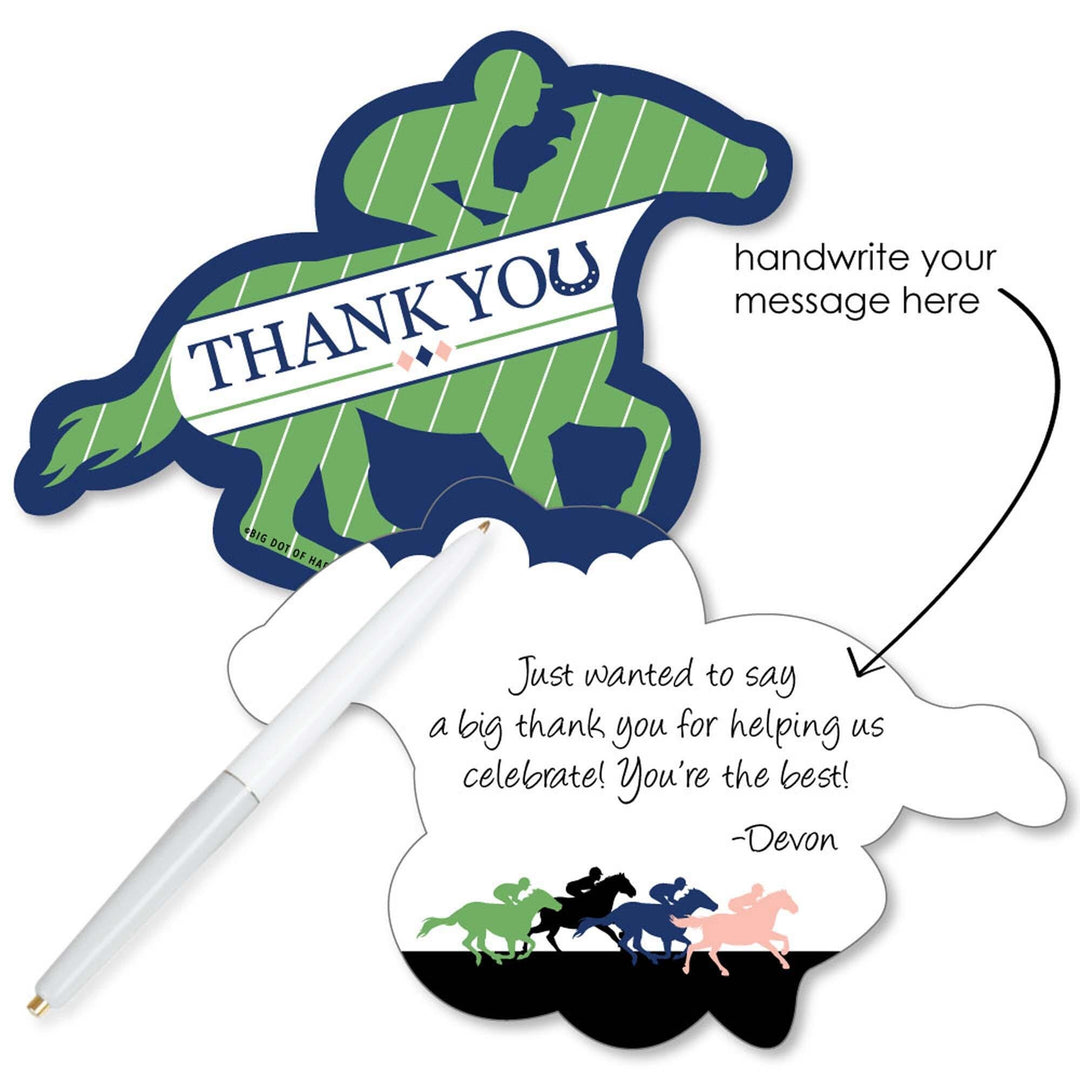 Kentucky Horse Derby - Shaped Thank You Cards - Horse Race Party Thank You Note Cards with Envelopes - Set of 12