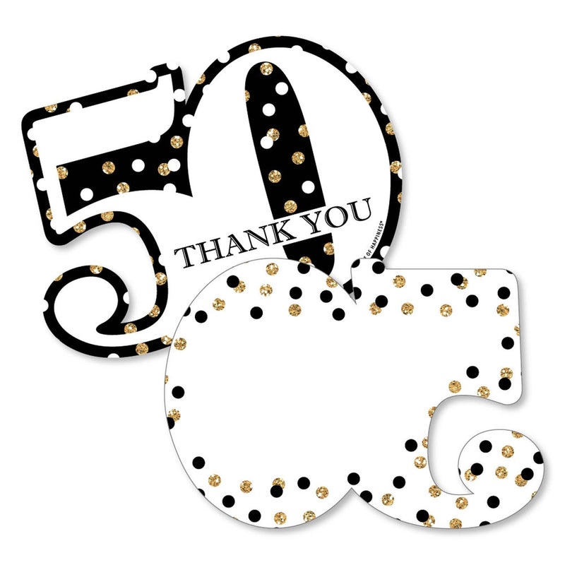 Adult 50th Birthday - Gold - Shaped Thank You Cards - Birthday Party Thank You Note Cards with Envelopes - Set of 12