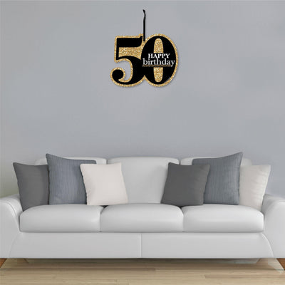 Adult 50th Birthday - Gold - Hanging Porch Birthday Party Outdoor Decorations - Front Door Decor - 1 Piece Sign