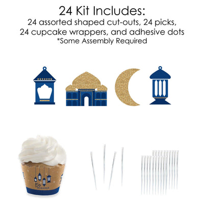 Ramadan - Cupcake Decoration - Eid Mubarak Cupcake Wrappers and Treat Picks Kit - Set of 24
