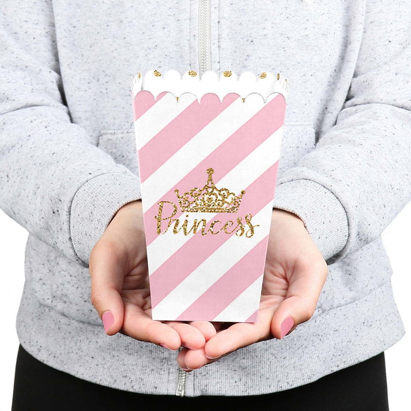 Little Princess Crown - Pink and Gold Princess Baby Shower or Birthday Party Favor Popcorn Treat Boxes - Set of 12